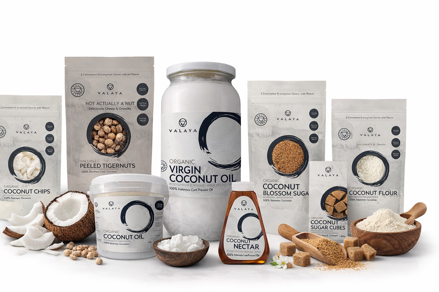 Valaya organic coconut brand products range"